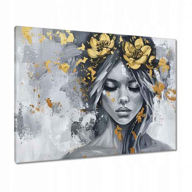 Obrazy 80x60 Žena Abstrakt Zlatá Květina