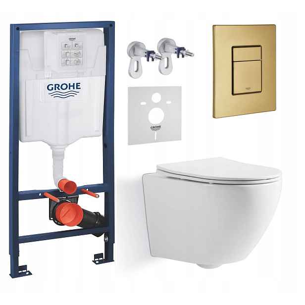 Podomítkový Wc set Grohe s mísou Blatní tlačítko zlatá kartáčovaná Fresh