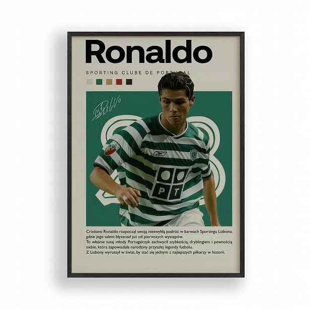 Sportovní Plakát Cristiana Ronalda v černém dřevěném Rámeček 30x40 cm