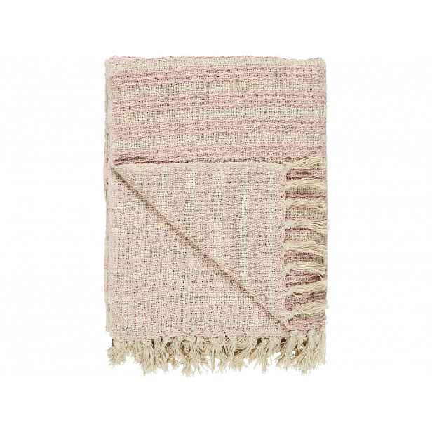 IB Laursen Bavlněný pléd CREAM/LIGHT PINK STRIPE PATTERN 160x130 cm