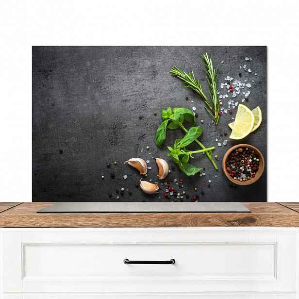 MuchoWow KUCHYŇSKÁ ZÁSTĚNA Limetka - Bylinky - Koření - Zelená - Šedá - Beton 80x55 cm
