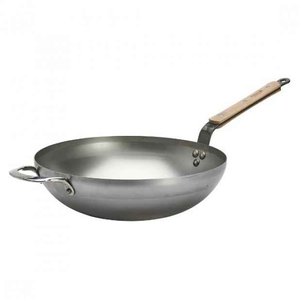 Kruhová pánev wok s uchy, ocel, 32 cm, "Mineral B Bois" - de Buyer