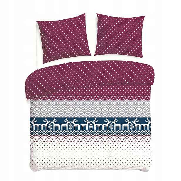Povlečení Flanelove 180x200 bílá bordó s sobíky a puntíky