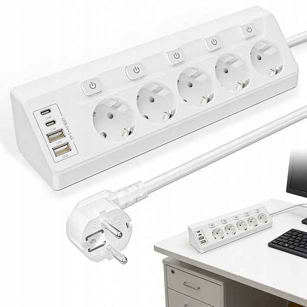Zásuvková Lišta Kabel 2 M Usb Kuchyňská Stolní Prodlužovací Kabel