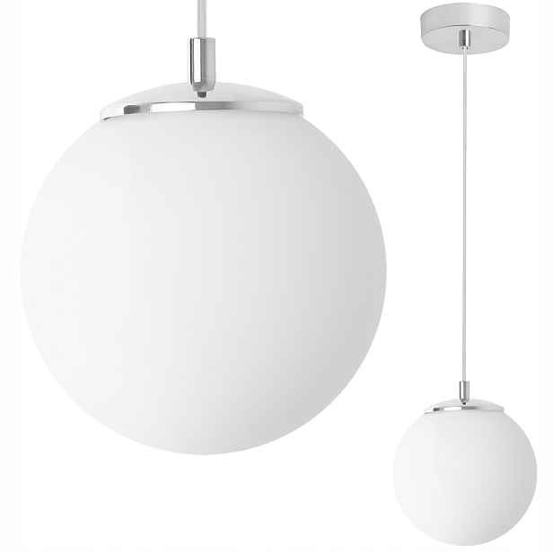 Závěsná Stropní Lampa Lustr Stříbrný Chrom Bílá Koule Do Koupelny Kuchyně