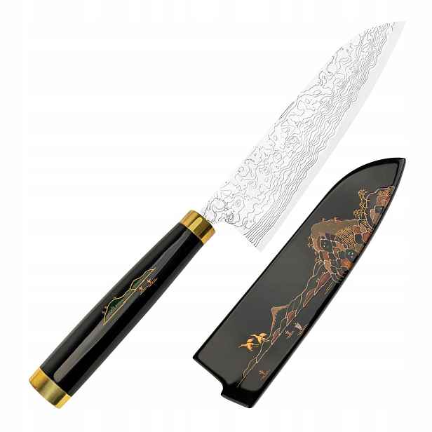Takeshi Saji Art Fuji On Lake Kuty R-2 Japonský Nůž Santoku 18 cm a Saya