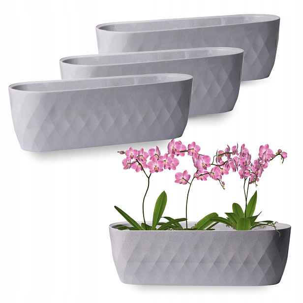 3 x Moderní Obal Květináč S Podstavcem 47 cm Na Balkon Parapet Šedý