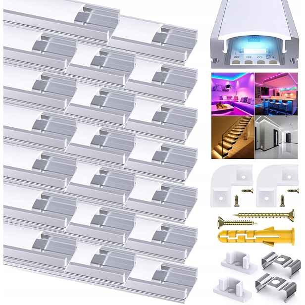 Chesbung Led hliníkový profil 1 m, sada 20 ks ve tvaru písmene