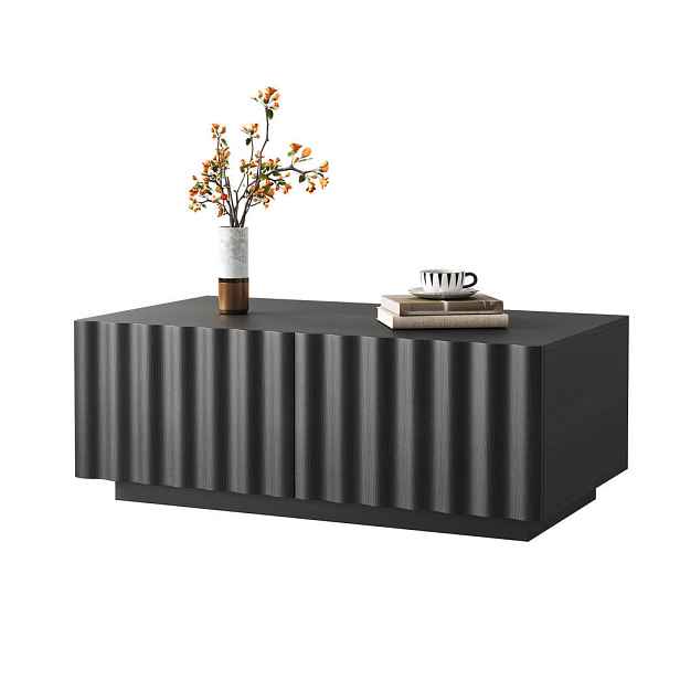 EVRYAE KONFERENČNÍ STOLEK s 3D vlnitým čelem, 2 zásuvkami, skrytým úložným prostorem, MDF/PB, moderní design obývacího stolku