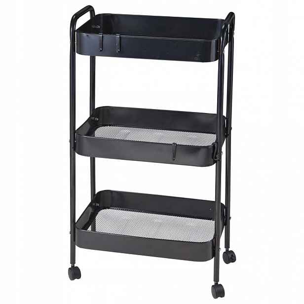Mobilní kuchyňský a koupelnový vozík, černý regál se 3 policemi, 72 cm, na kolečkách