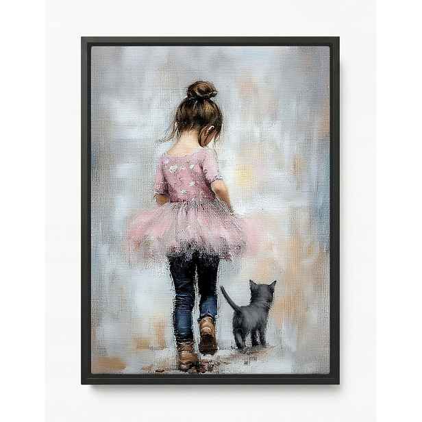 Obraz Rám Americký Box Dívka Růžová Princezna Kočka Procházka 60x80
