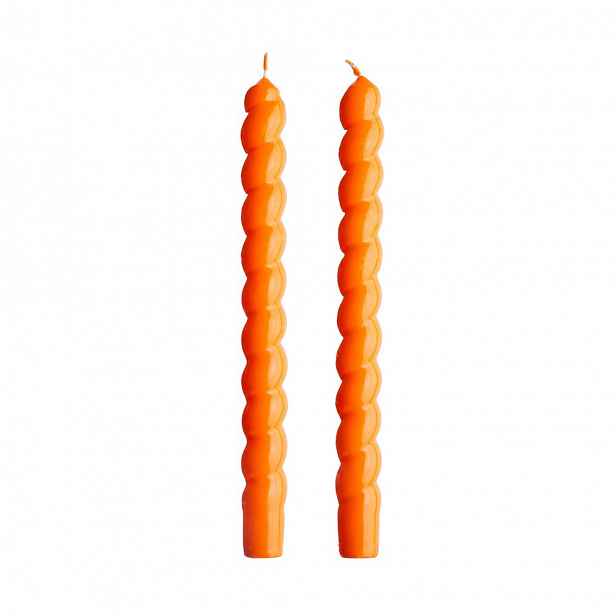 Butlers TWISTED Sada lesklých svíček 2 ks 25,5 cm - oranžová