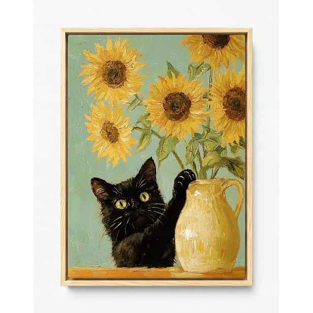 Obraz Rama American Box Černá Kočka Žluté Slunečnice Van Gogh 60x80