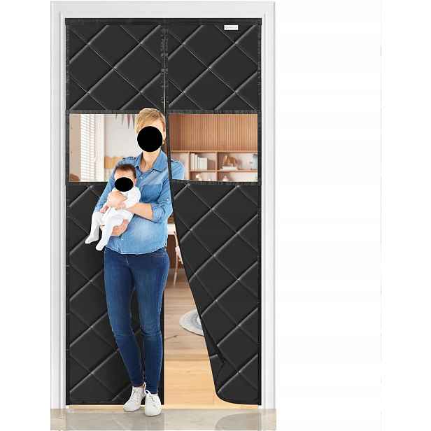 Tepelná clona Závěs na dveře Magnetická 95 x 200 cm Černá s oknem