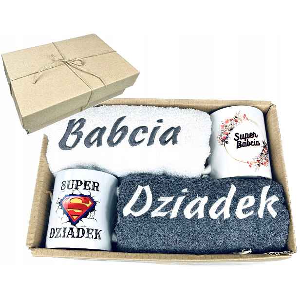 Velký Dárek pro babičku a dědečka Sada ručníků Hrnek babička dědeček