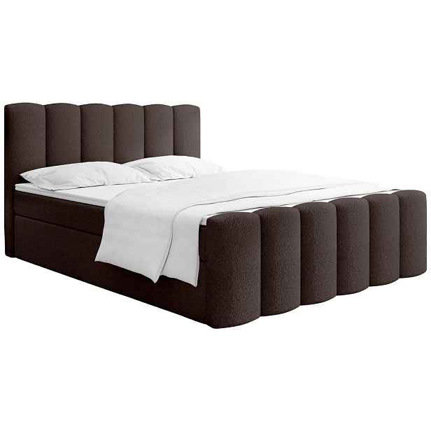WFL GROUP BOXSPRING POSTEL Serenity s Úložným Prostorem – Hnědá Bouclé – 200x200 cm – Taštičková Matrace H4 a Pěnový Topper