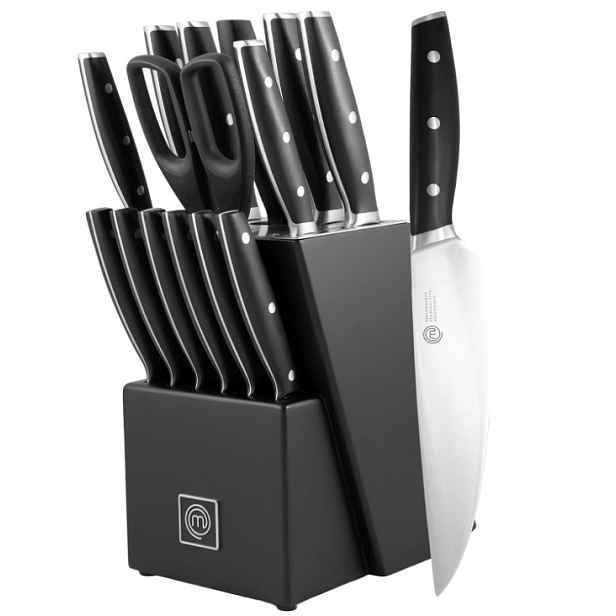 Masterchef Sada nožů v bloku 15 ks Kované ostré Nože Santoku Steaků