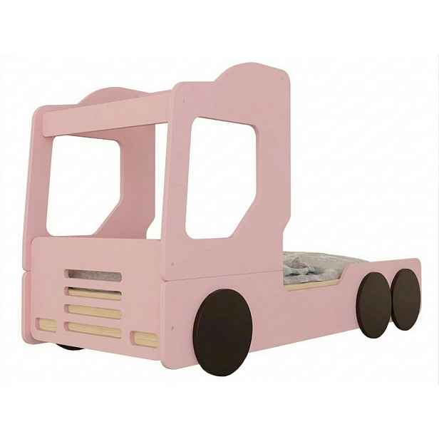 Benlemi Dětská auto postel ve tvaru náklaďáku TRUCKY Zvolte barvu: Pastelově růžová, Zvolte rozměr: 80x190 cm