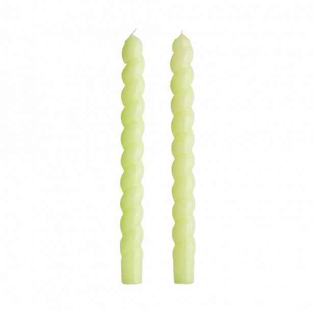 Butlers TWISTED Sada lesklých svíček 2 ks 25,5 cm - zelená