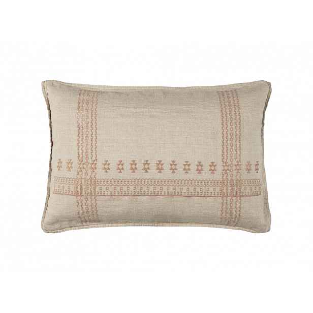 IB Laursen Lněný dekorační povlak na polštář LINEN 40x60 cm, světle hnědý s výšivkou
