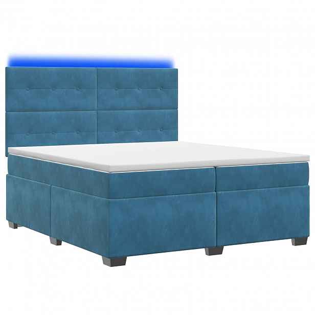 vidaXL Postel boxspring s matrací s LED pásky Modrá 200 x 200 cm Samet