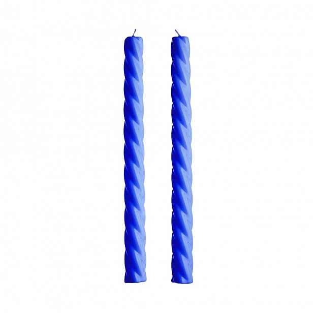 Butlers TWISTED Sada lesklých svíček 2 ks 25,5 cm - modrá