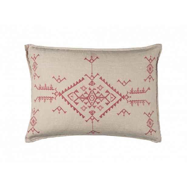 IB Laursen Lněný dekorační povlak na polštář LINEN 50x70 cm, světle hnědý s výšivkou