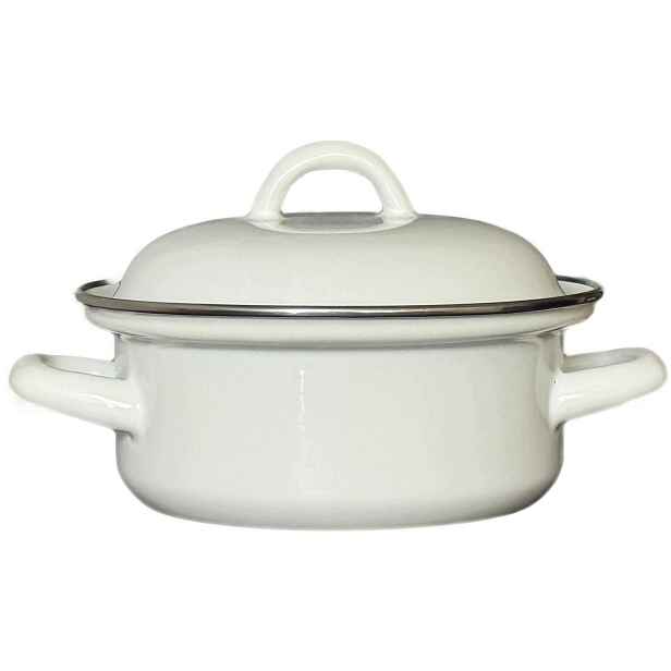 Smaltovaný kastrol s poklicí 0,85 l, bílý, průměr 140 mm