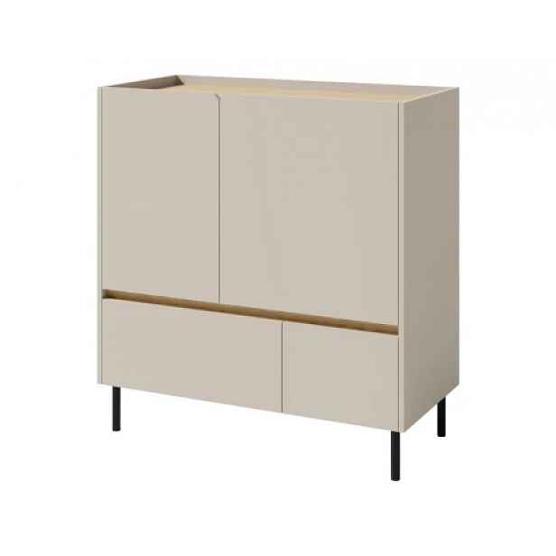 Komoda se zásuvkami Lucky, 95 cm, pískově béžová/olejovaný dub