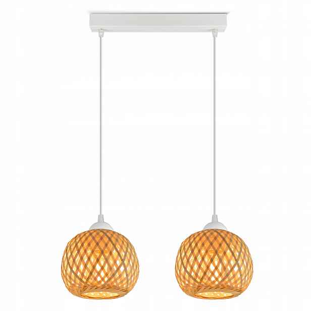 Závěsné Stropní Svítidlo Bambusová pletená Boho Přírodní 583-BZ2 Led Bílá
