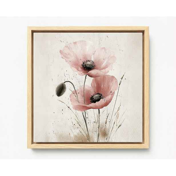 Obraz Rám Americká Krabička Akvarel Zahrada Květiny Růžový Mák Scandi Boho 60x60