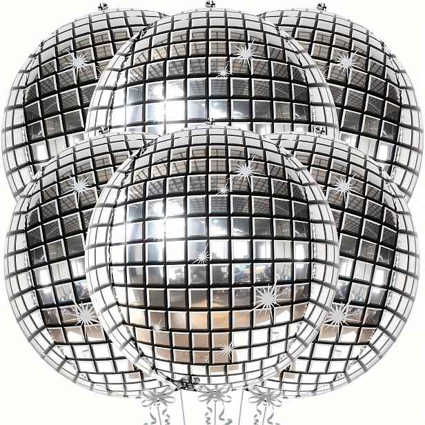TEMU Stříbrné disco balónky [12 palců, 18 palců, 24 palců, 32 palců] Stříbrné mylarové balónky, 4D obří kulaté zrcadlově reflexní balónky, opakovaně
