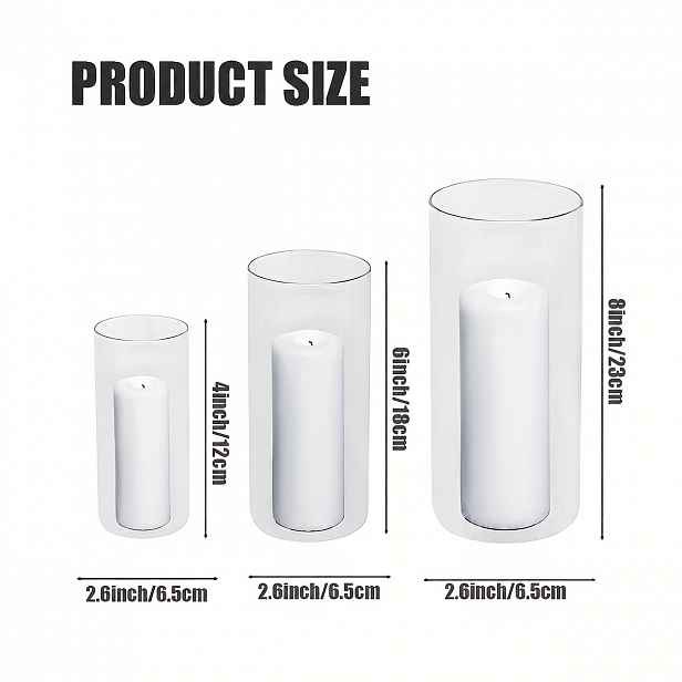TEMU Válcové vázy pro svatební dekorace, sada 3 moderních minimalistických průhledných válcových skleněných váz, moderní svícny na plovoucí svíčky,