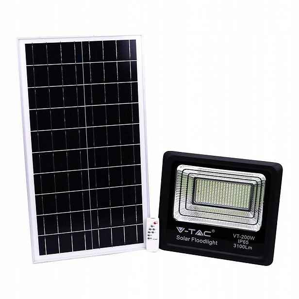 V-tac Solární Led zářič 40W černý IP65 dálkový ovladač časovač VT-200W 6000K
