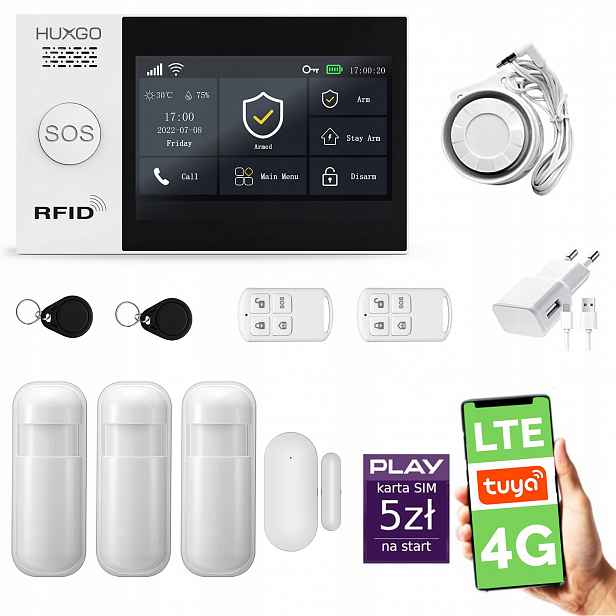 Bezdrátový alarm WiFi Gsm 4G, Tuya, sada alarmu Huxgo HXA007 R3PS