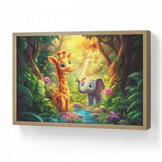 OnlyWow NÁSTĚNNÁ LAMPA S AKUMULÁTOREM Žirafa - slon - květiny - džungle 60x40 cm