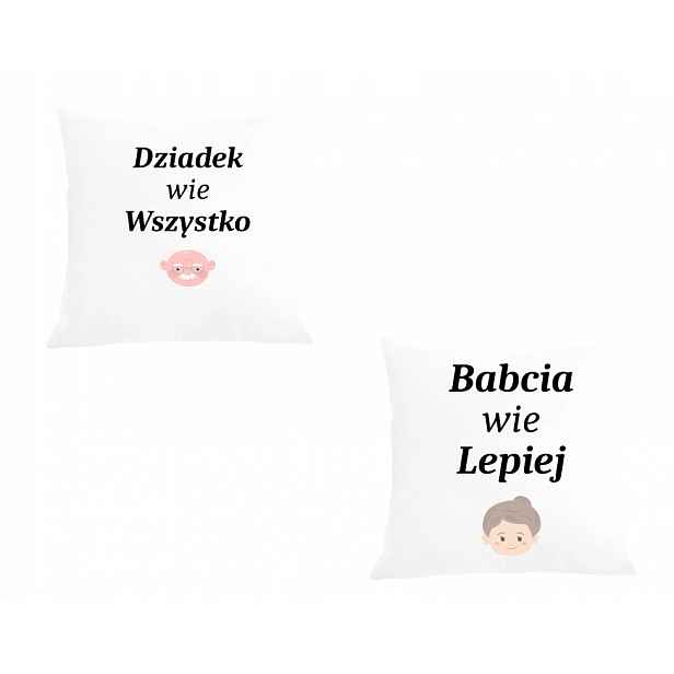 Dvě Polštáře povlak Dárek Dědeček ví všechno, babička ví lépe
