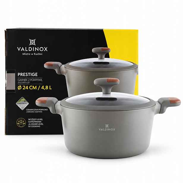 Hrnec keramický 4,8 l hrnec 24 cm plynová poklice Valdinox Prestige