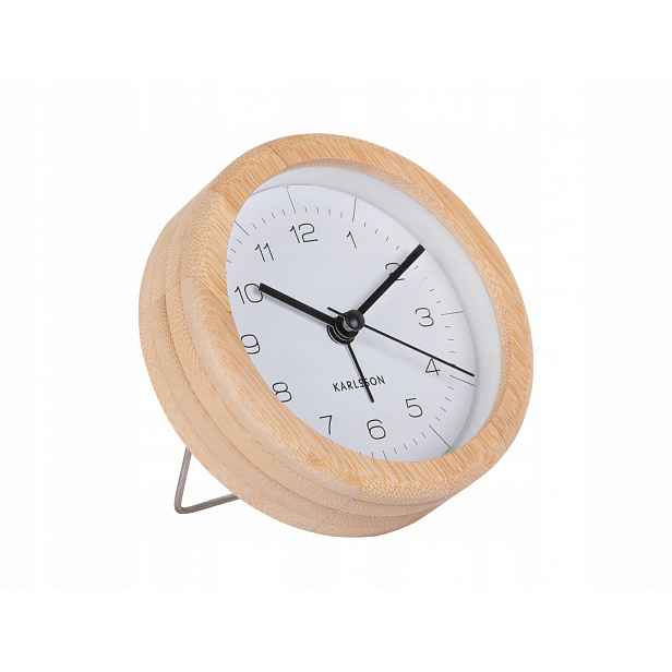 Stolní Hodinky Bambusový Budík Kulatý Bílý Ø 10 cm Hodiny S Budíkem