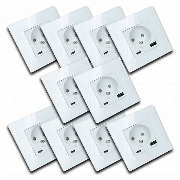 10 x Skleněná Bílá Elektrická Zásuvka Nástěnný Kontakt Usb Nabíječka