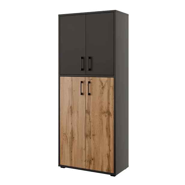 Policová skříň NEJBY GIANNI PREMIUM, korpus: antracit, dvířka: antracit/dub wotan