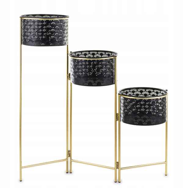 Stojan na květiny Květinový obal na květináč 3 květináče Zlatý černý moderní obal