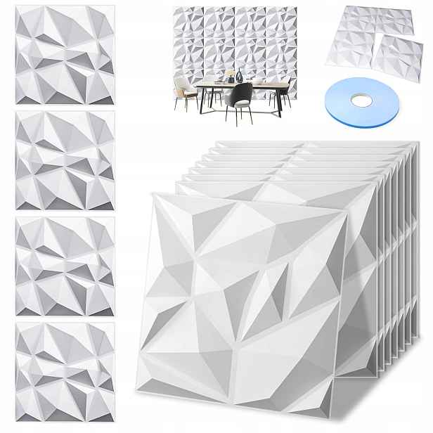 Bílá Kazeta Nástěnné Panely Stropní Kazety 3D Diamant Bílá 12X