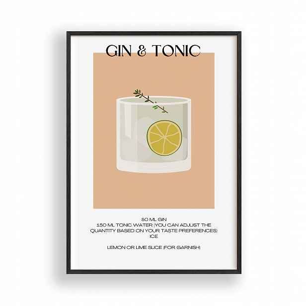 Obraz Gin & Tonic Drink Plakát Rámeček Dřevěný Černý 30x42 cm
