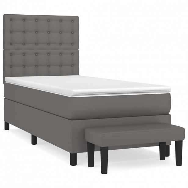 vidaXL Box spring postel s matrací šedá 90x200 cm umělá kůže