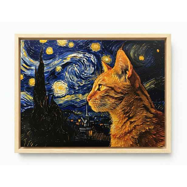 Obraz Rama American Box Olej Van Gogh Gwiaździsta Noc Rudy Kot Kocur 80x60