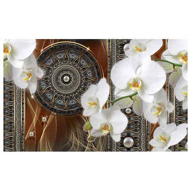 Fototapeta Bílé orchideje Zlatá Mandala Luxusní vzor 368x254 lepidlo
