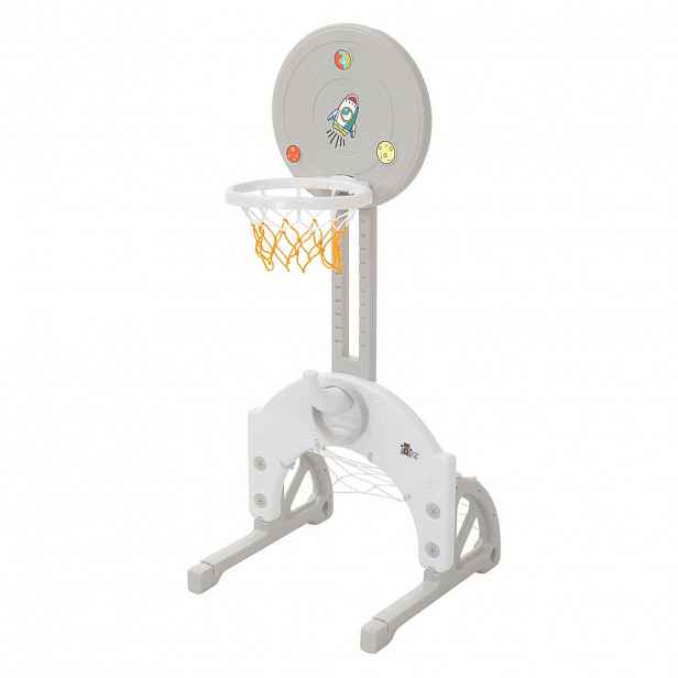 Joyz DĚTSKÁ BASKETBALOVÁ KOŠOVÁ SADA 50 x 89–115 x 50 cm, z plastu, šedobílá