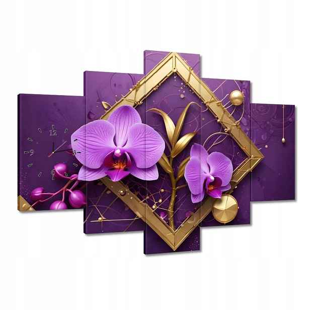 Hodiny 150x105 Fialové orchideje a zlato
