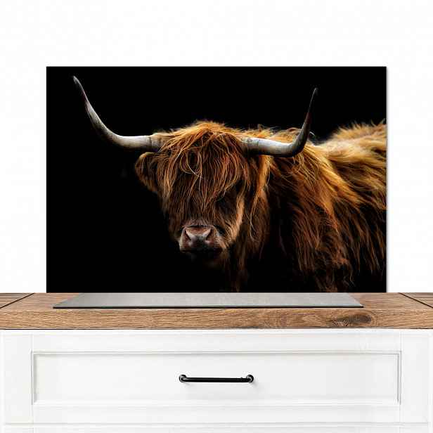 MuchoWow KUCHYŇSKÁ ZÁSTĚNA Skotský horal - Rohy - Černá - Zvířata - Příroda - Divoká - Kráva 80x55 cm